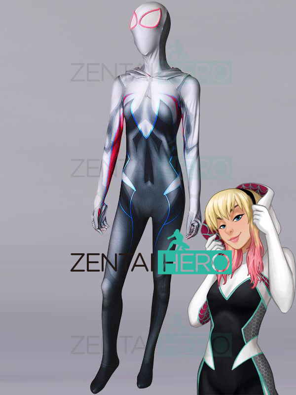 3D Printed Gwen Stacy Ghost-Spider Cosplay Costume Hooded
